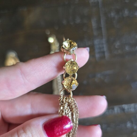 Lot of 2 Pairs Gold Tone Dangle Earrings Chain Link & Tassel Elegant Party Oval - Picture 5 of 6